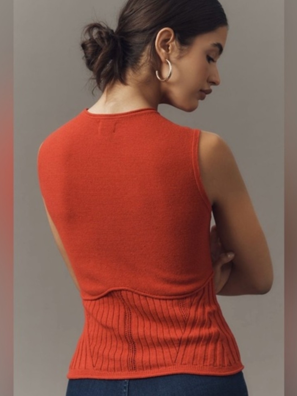 Maeve Ribbed Hem Sleeveless Tank  Brunt Orange - Picture 2 of 5